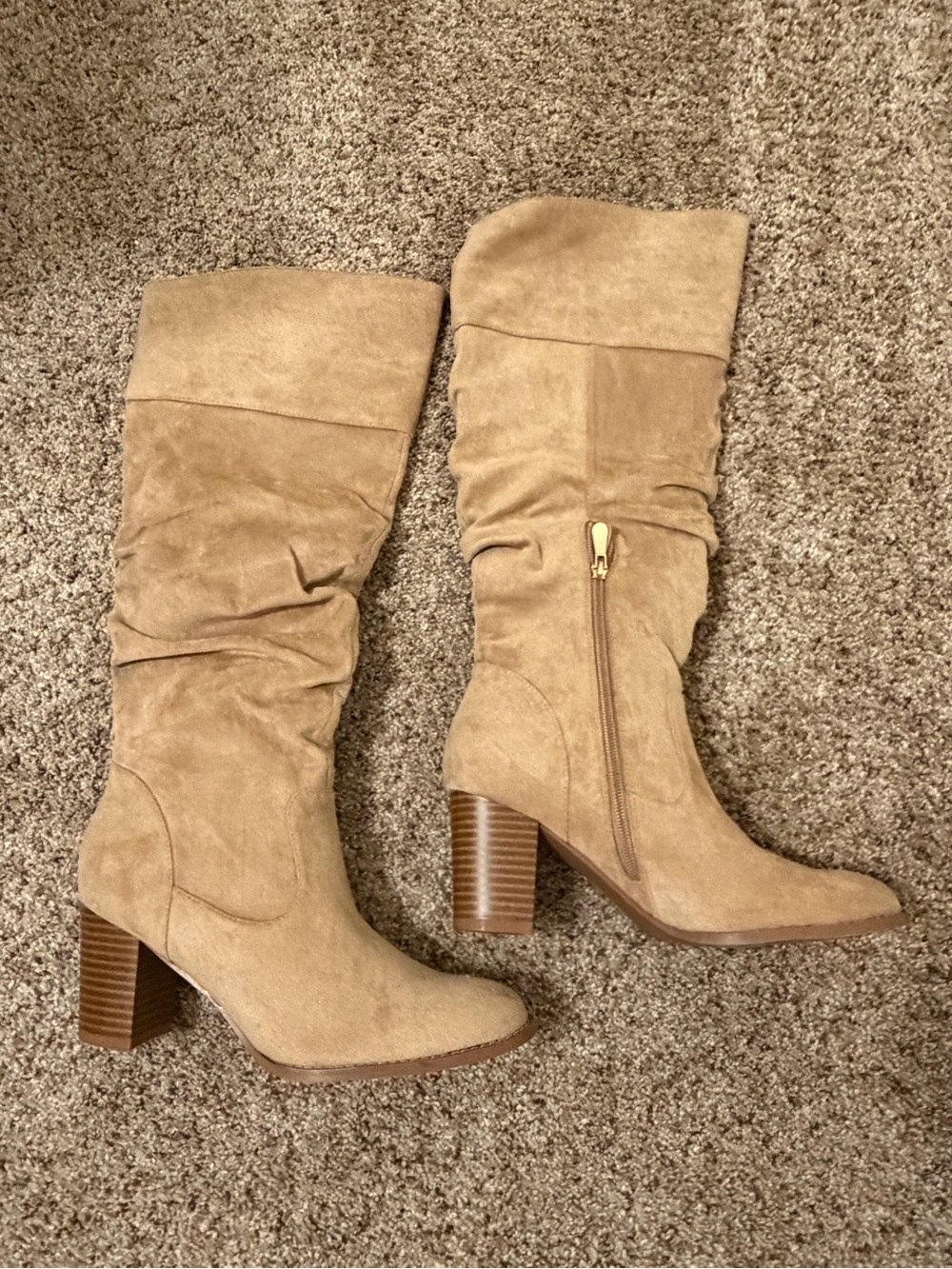Knee-High Suede Block Faux Suede Boots